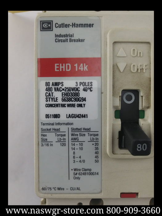 Cutler-Hammer EHD3080 Molded Case Circuit Breaker - 80 Amp