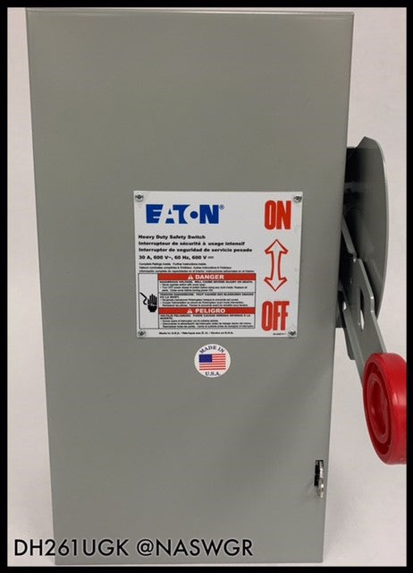 Eaton DH261UGK Heavy Duty Safety Switch - 30A/600V/2P/N1 - Unused