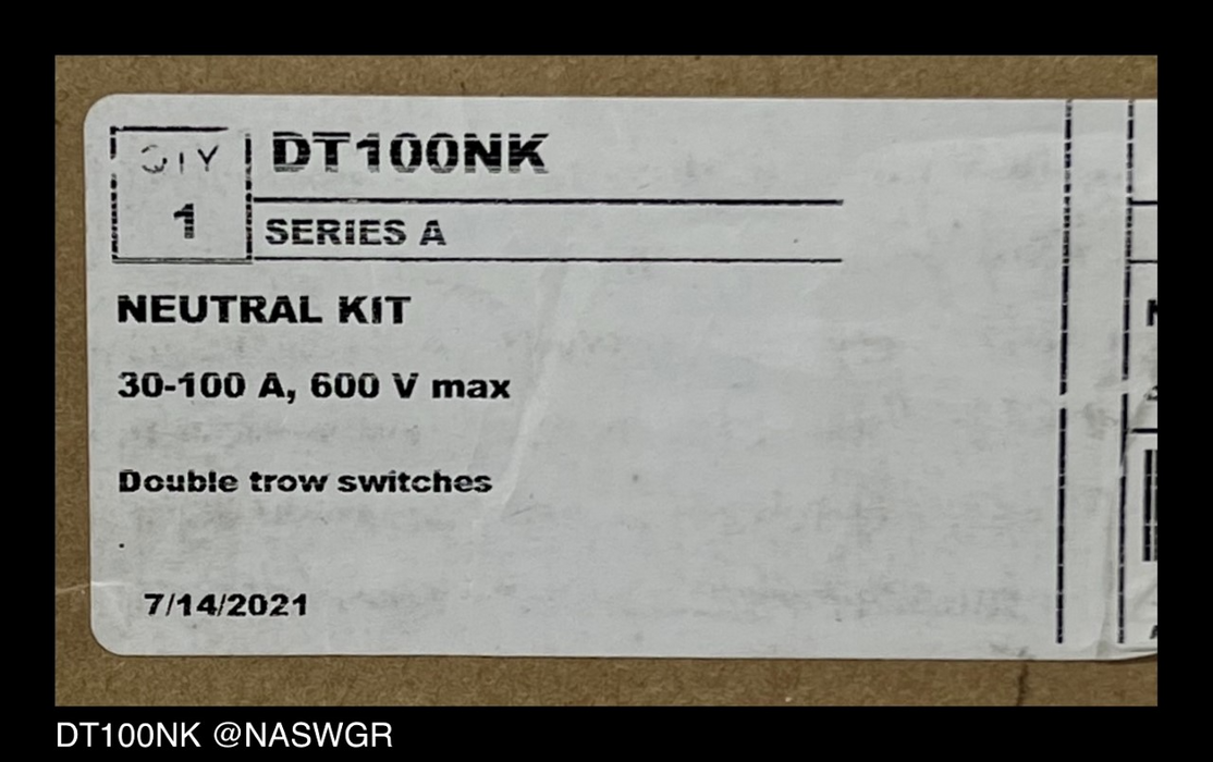 Eaton DT100NK  Neutral Kit - 30-100 Amp - Unused