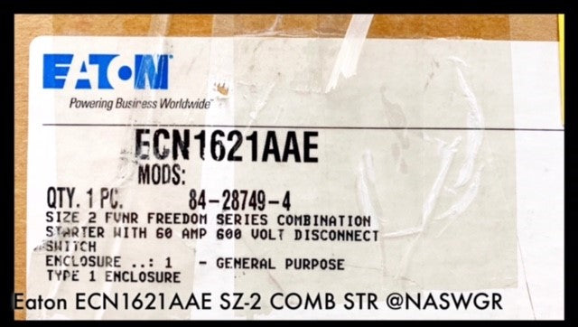 Eaton ECN1621AAE NEMA Freedom Line Enclosed Control - 60A/SIZE2/120vAC - Unused