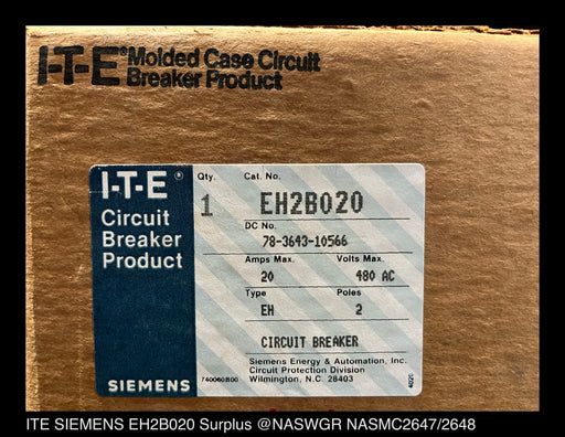 ITE Siemens EH2B020 Molded Case Circuit Breaker - 20 Amp - Unused