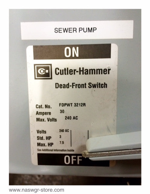 Cutler Hammer FDPWT3212R Fusible Panelboard Switch - 30/60 Amp