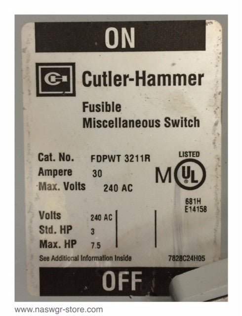 Cutler Hammer FDPWT3211R Fusible Panelboard Switch - 30/30 Amp