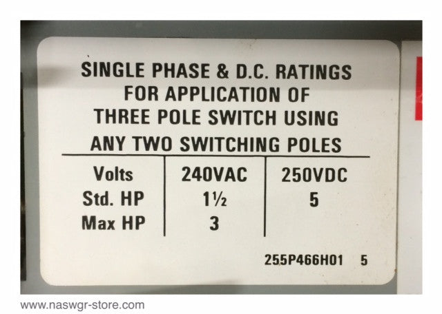 Cutler Hammer FDPWT3211R Fusible Panelboard Switch - 30/30 Amp