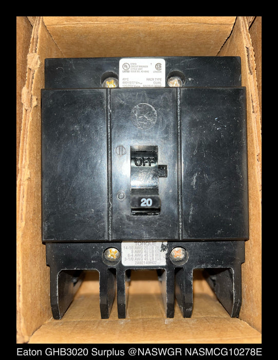 Eaton GHB3020 Molded Case Circuit Breaker - 20 Amp - Unused