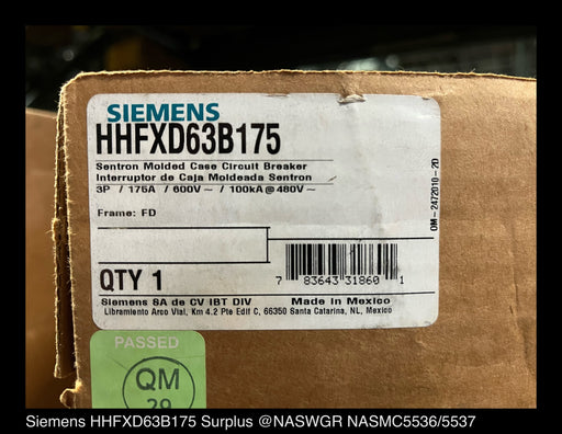 Siemens HHFXD63B175 Molded Case Circuit Breaker - 175 Amp - Unused