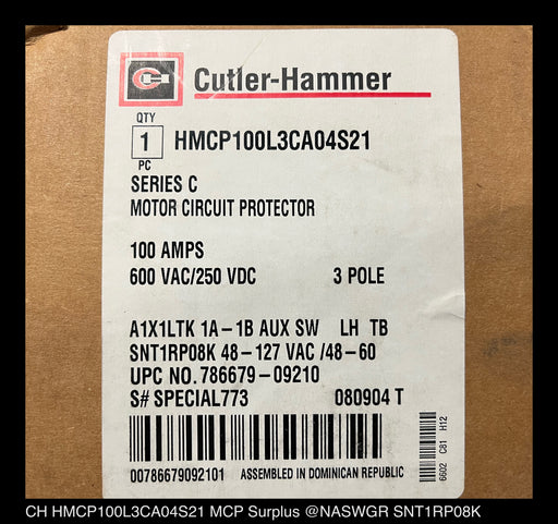 Cutler-Hammer HMCP100L3CA04S21 Motor Circuit Protector - 100 Amp - Unused