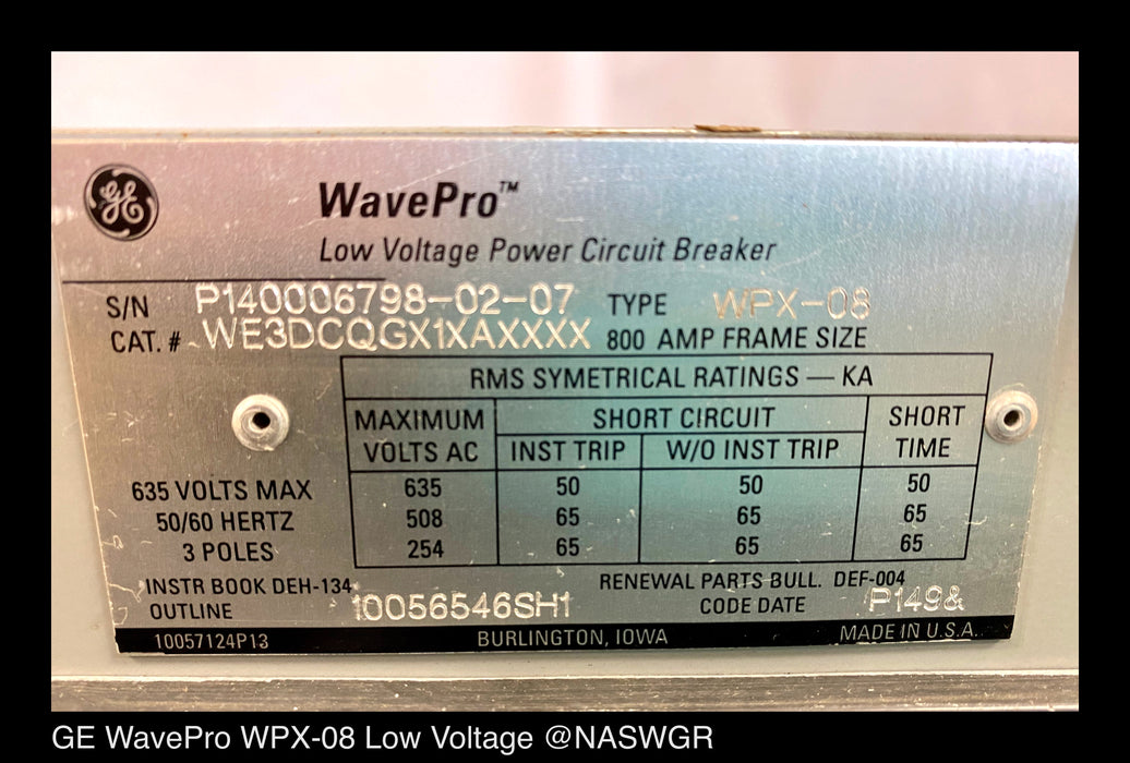 GE WavePro WPX-08 Circuit Breaker (M/O,D/O) - 800 Amp