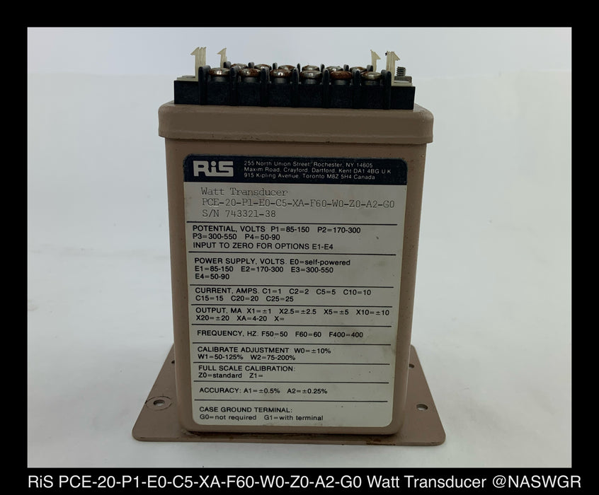 RIS PCE-20-P1-E0-C5-XA-F60-W0-Z0-A2-G0 Watt Transducer