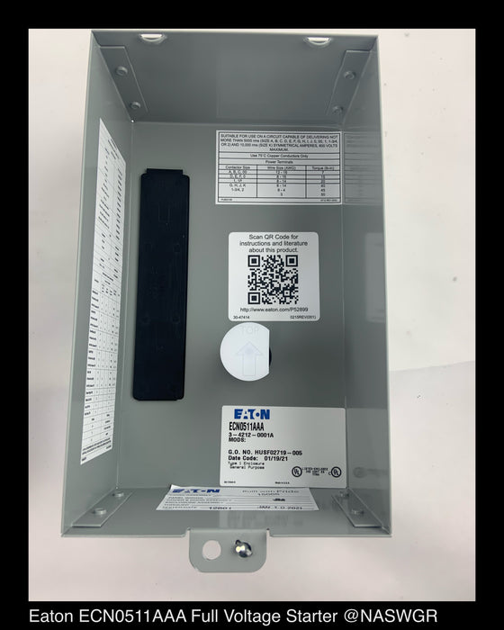 Eaton ECN0511AAA NEMA Freedom Line Enclosed Control - 30A/SIZE1/120vAC - Unused