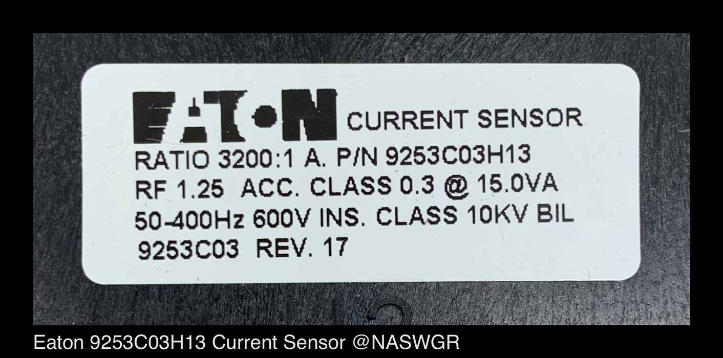 Eaton 9253C03H13 Neutral Current Sensor - 3200:1 Amp - Unused