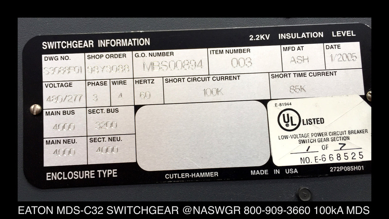 Eaton / Cutler Hammer Magnum MDSC32 Switchgear