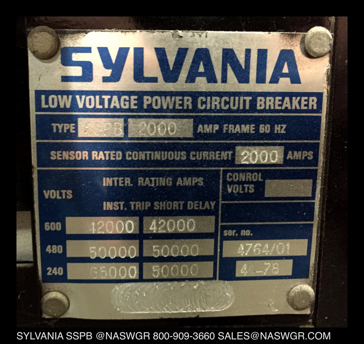 Sylvania SSPB-2000 Circuit Breaker (M/O,D/O) - 2000 Amp