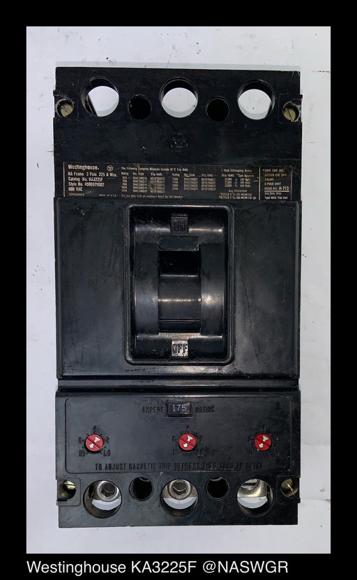 Westinghouse KA3225F Molded Case Circuit Breaker - 225/200/175 Amp