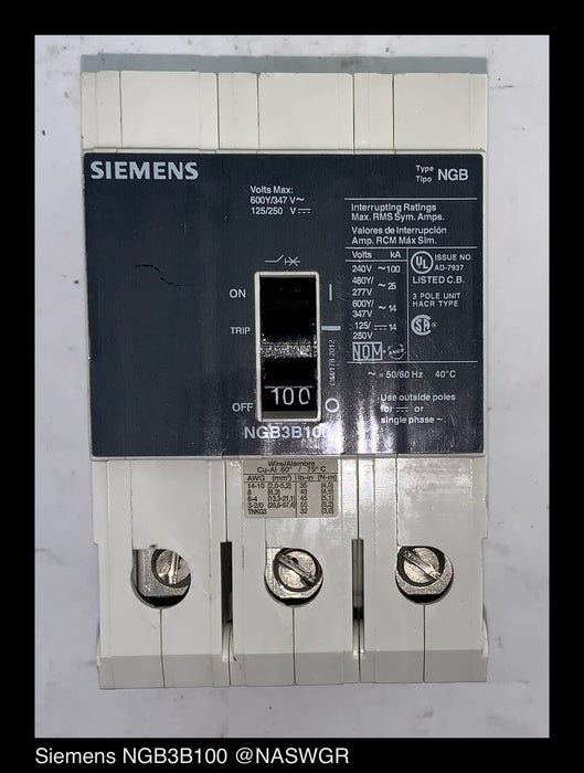 Siemens Ngb3b100 Molded Case Circuit Breaker 100 Amp — North American