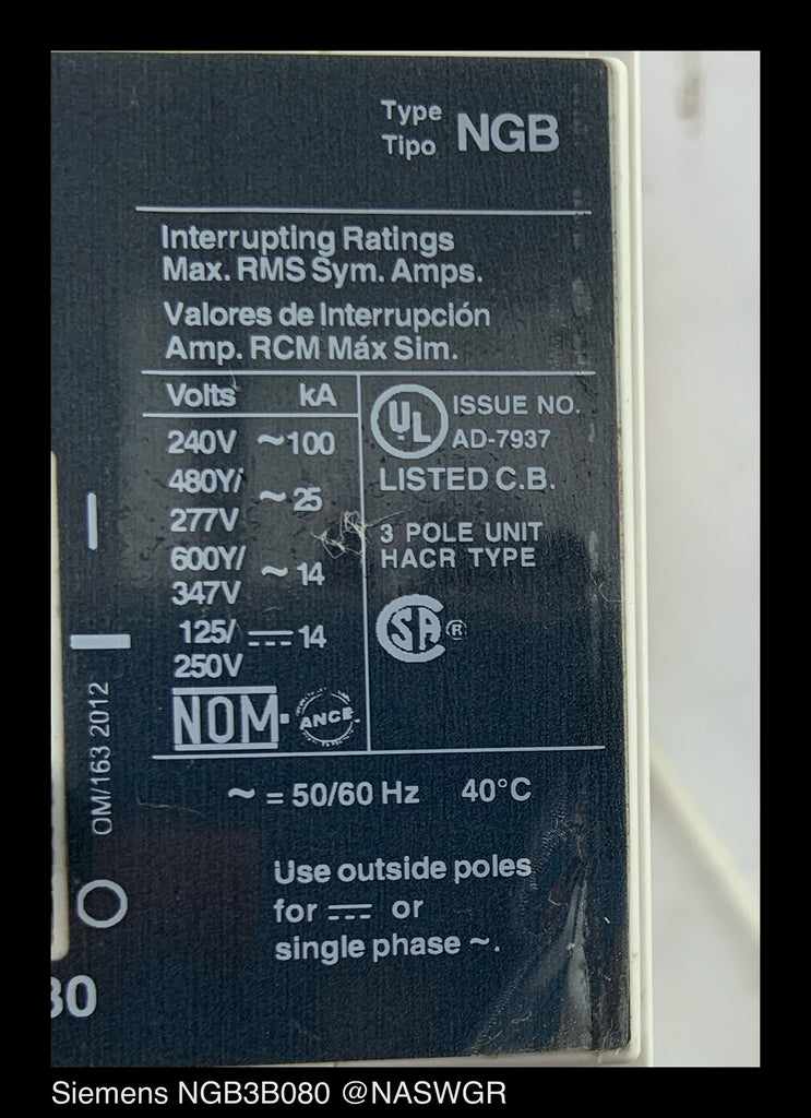 Siemens NGB3B080 Molded Case Circuit Breaker - 80 Amp — North American ...