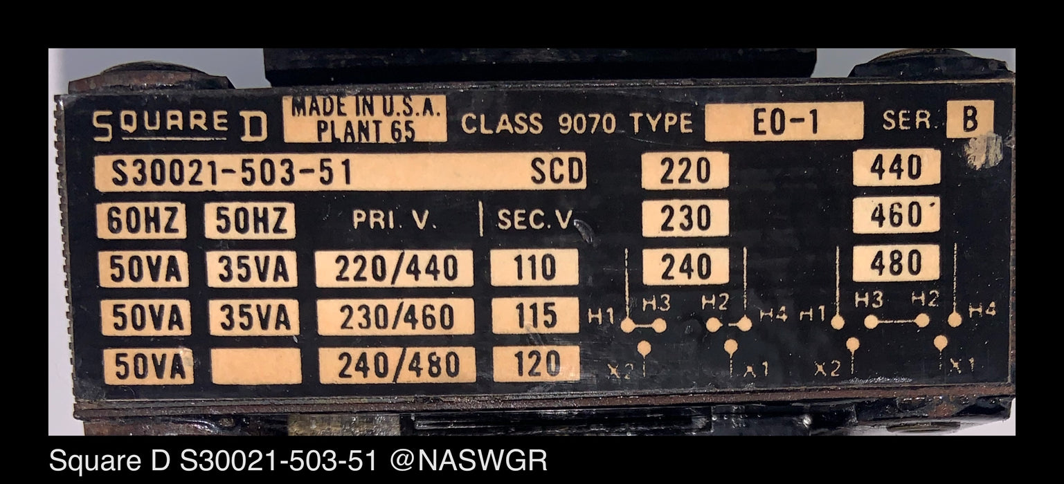 Square D S30021-503-51 Machine Tool Control Transformer