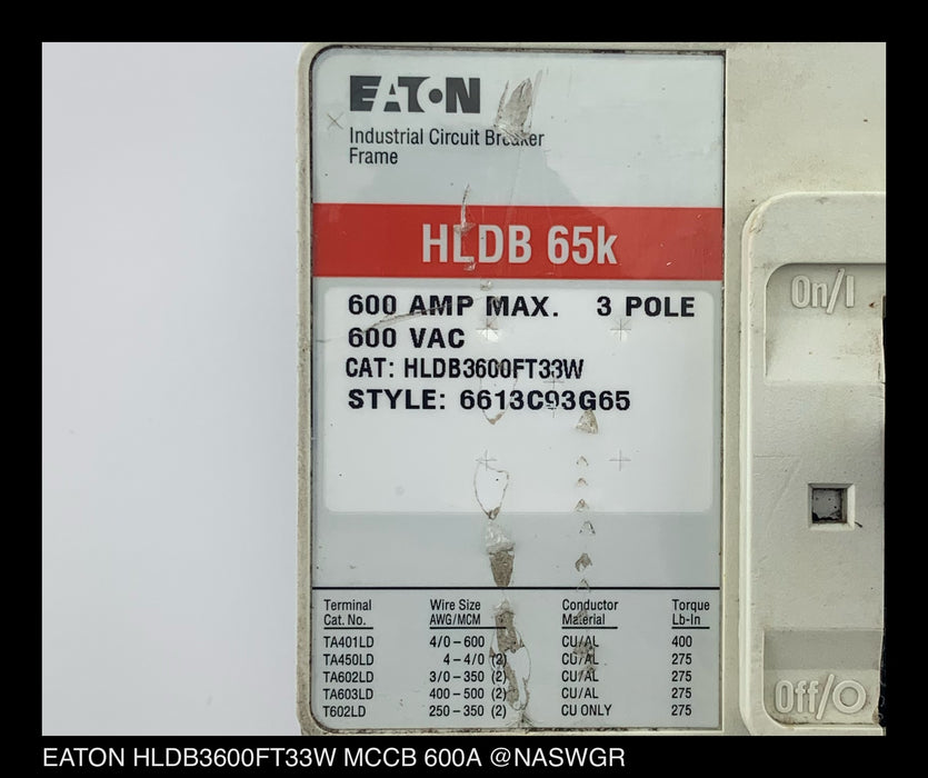 Eaton HLDB3600FT33W Molded Case Circuit Breaker - 600 Amp