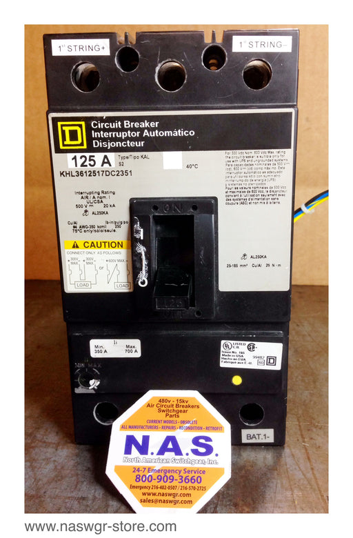 Square D KHL3612517DC2351 Molded Case DC Circuit Breaker - 125 Amp