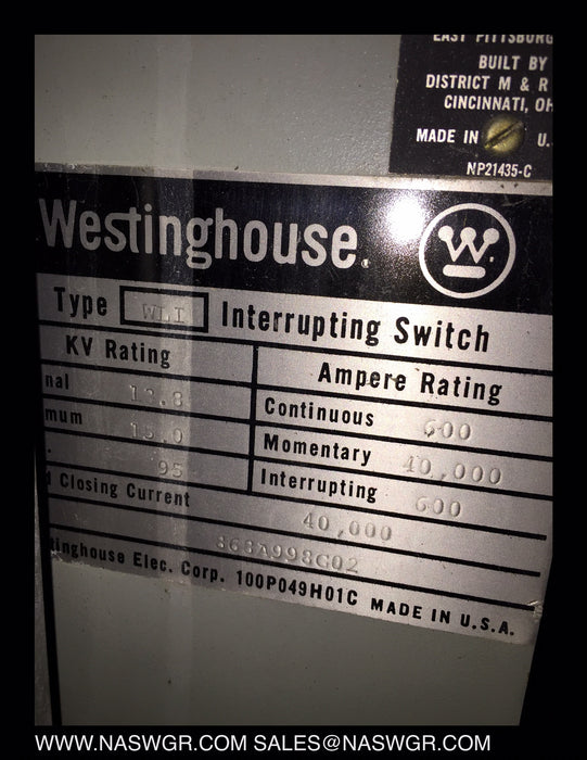 WLI ~ Westinghouse WLI Load Break Interrupting Switches ~ 15kV 600 amp WLI