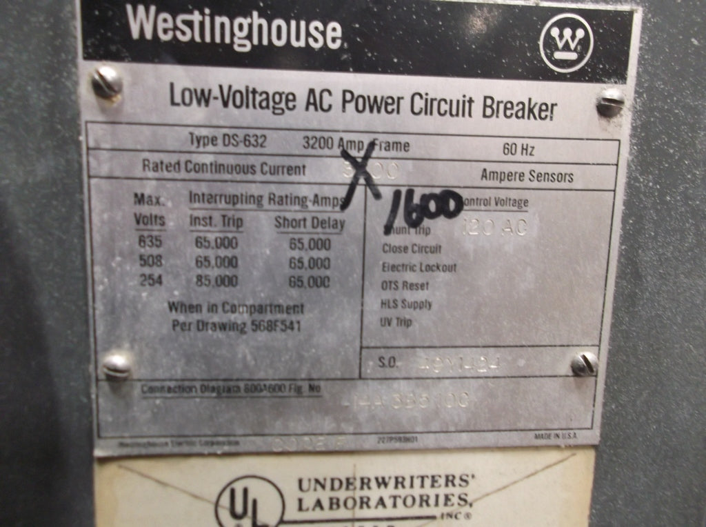 DS-632 Westinghouse Low Voltage AC Power Circuit Breaker — North ...