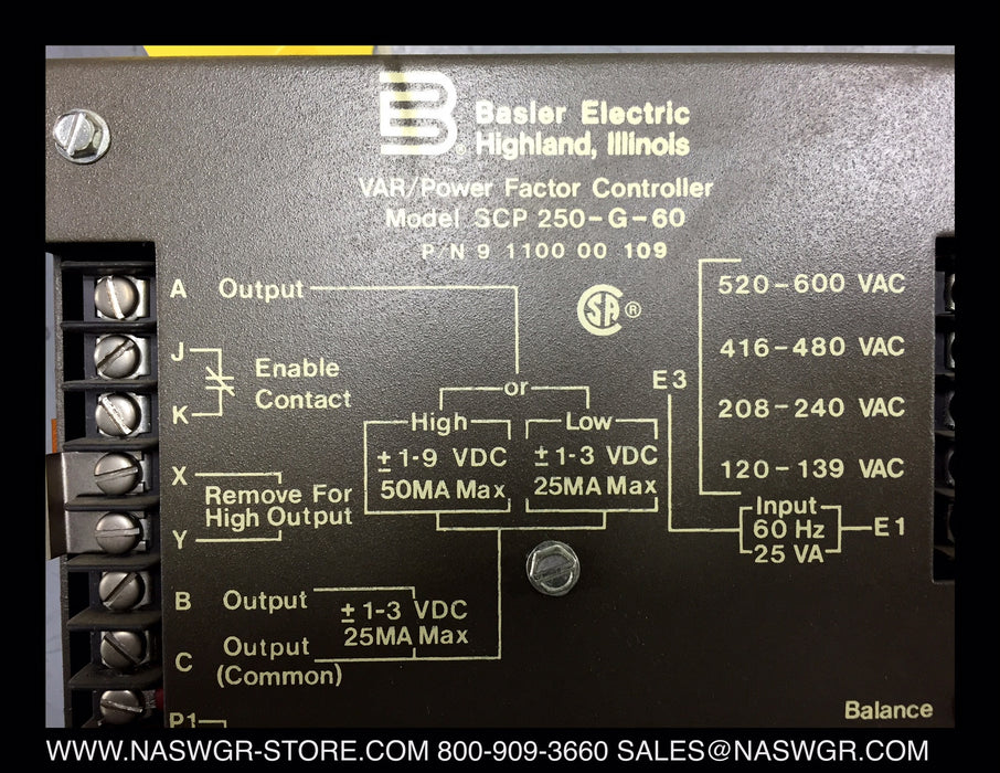 9-1100-00-109 ~ BASLER ELECTRIC SCP250-G-60 VAR / Power Factor Controller