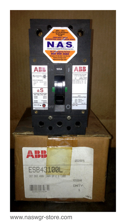 ABB ESB43100L Molded Case Circuit Breaker - 100 Amp - Unused