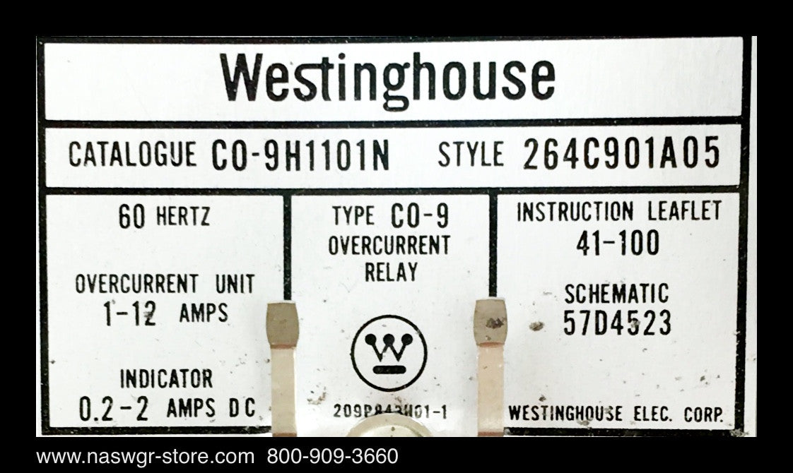 CO-9H1101N ~ Westinghouse CO-9H1101N Overcurrent Relay