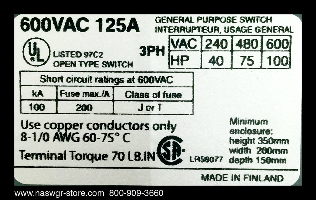 ABB OT160E3 Switch ~ 125 Amp