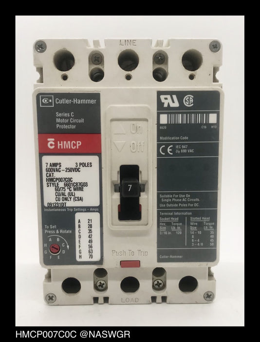 Cutler Hammer HMCP007C0C Motor Circuit Protector ~ 7 Amp