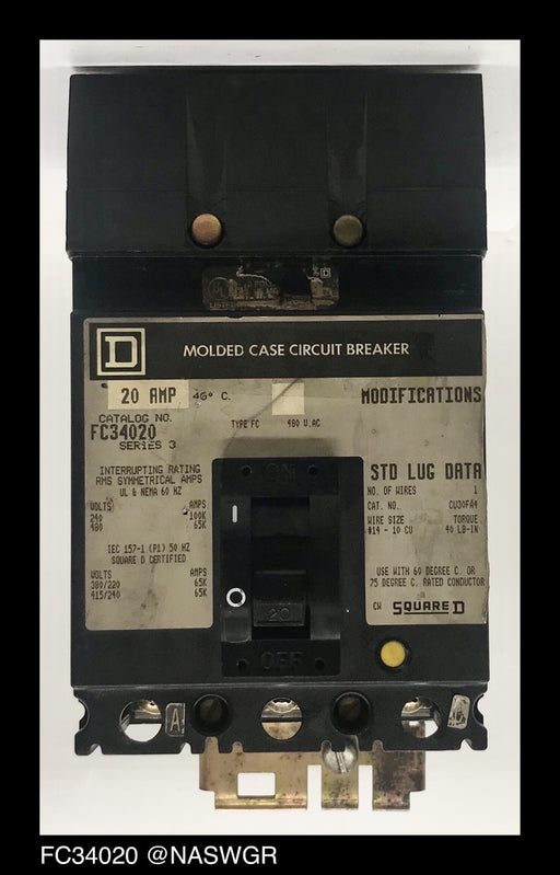 Square D FC34020 Molded Case Circuit Breaker ~20 Amp