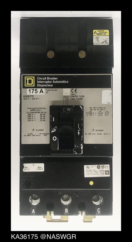 Square D KA36175 Molded Case Circuit Breaker ~ 175 Amp