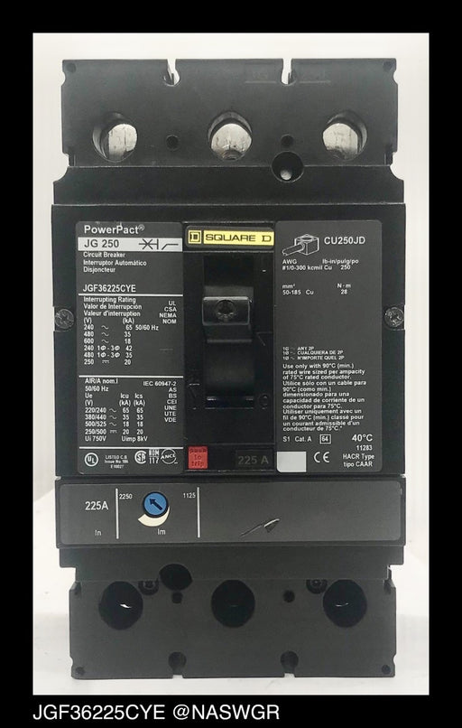 Square D JGF36225CYE Molded Case Circuit Breaker ~ 225 Amp
