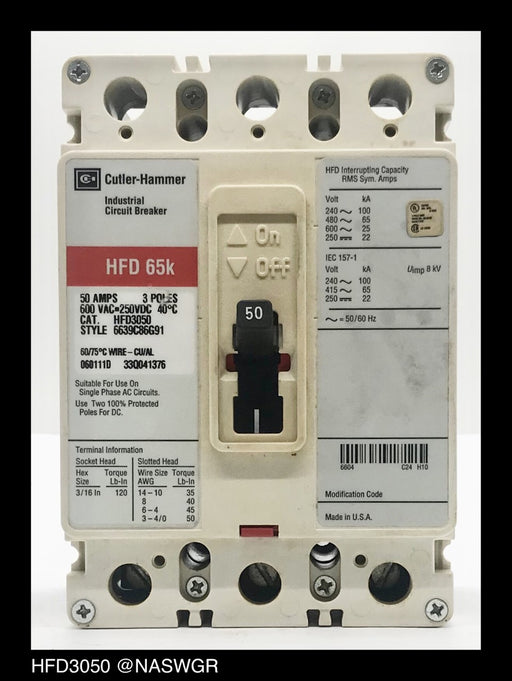Cutler Hammer HFD3050 Molded Case Circuit Breaker ~ 50 Amp