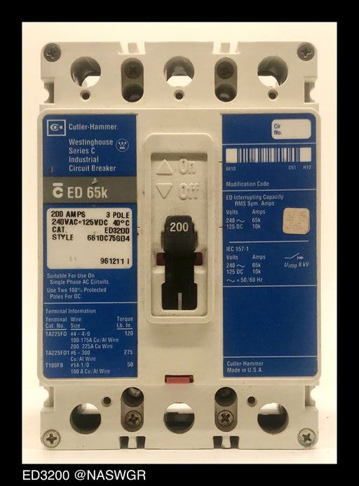 Cutler Hammer ED3200 Molded Case Circuit Breaker ~ 200 Amp