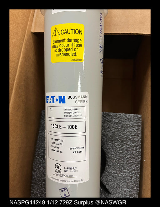 Eaton 15CLE-100E Current Limiting High Voltage Fuse - 100E Amp, 15.5kV - Unused